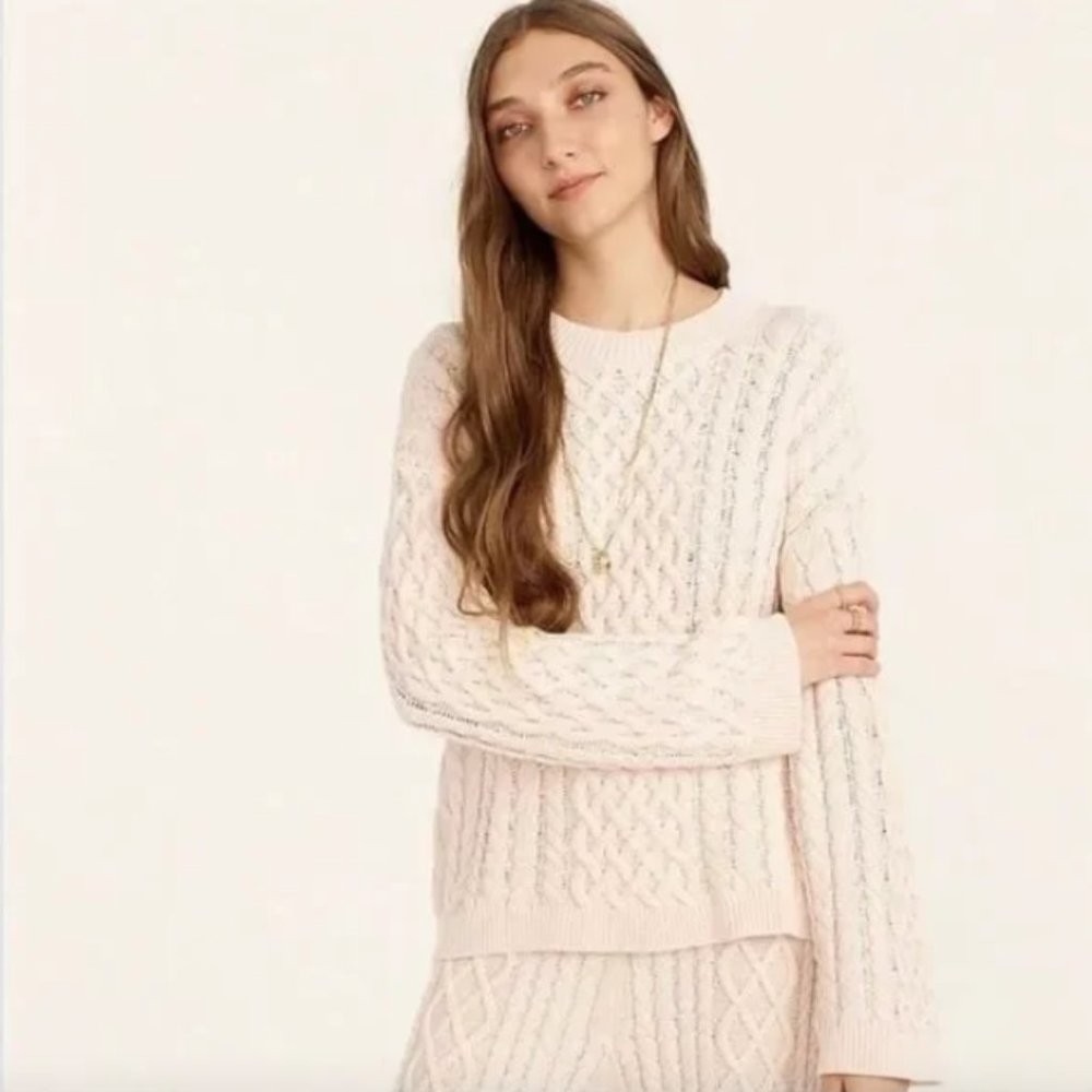 J Crew Cotton Cashmere Cable Knit Pullover Sweater